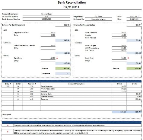 Excel Bank Reconciliation Template