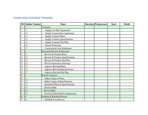 Excel Construction Schedule Template