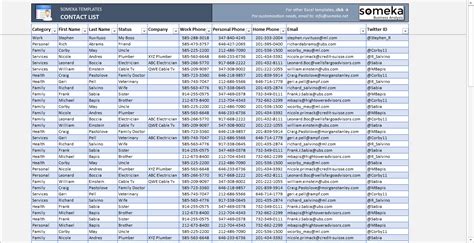 Excel Contact List Template