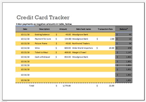 Excel Credit Card Tracker Template