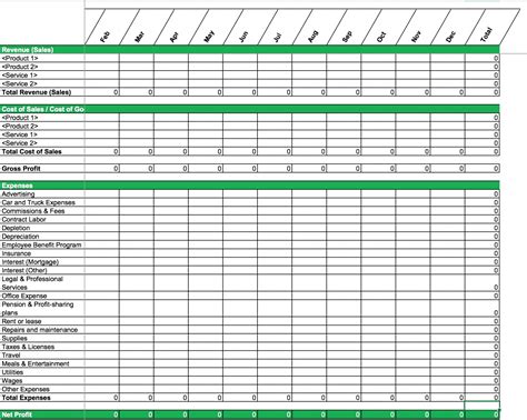 Excel P And L Template