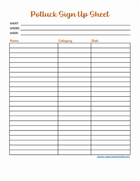 Excel Potluck Template