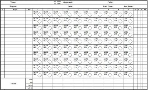 Excel Printable Baseball Scorecard