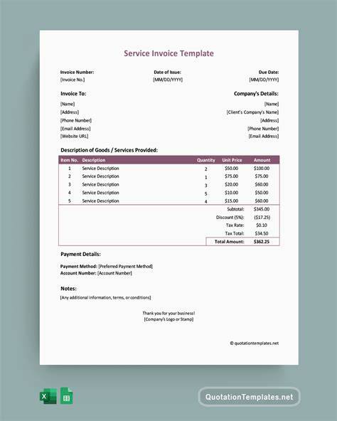 Excel Service Invoice Template