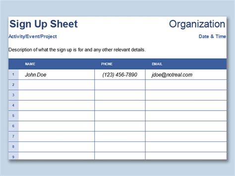 Excel Sign In Sheet Template