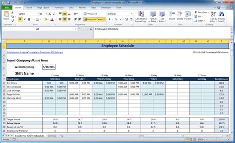 Excel Spreadsheet Template For Employee Schedule