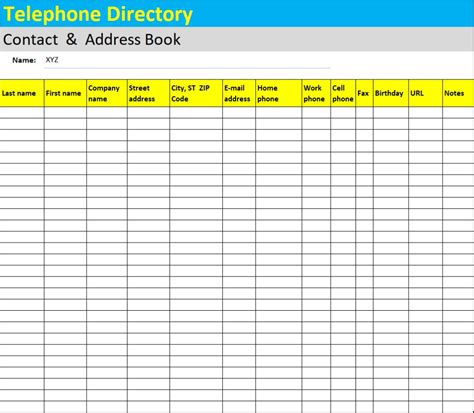 Excel Telephone Directory Template