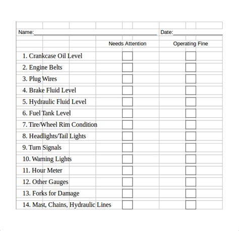 Excel Template Checklist