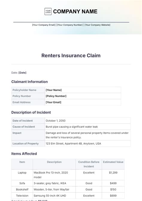 Excel Template To Calculate Items For Renters Insurance Claim