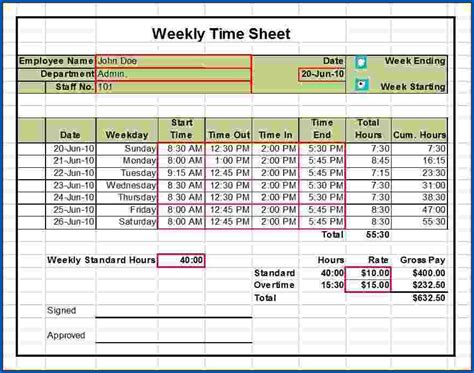 Excel Template Weekly Timesheet