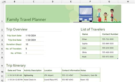 Excel Trip Planner Template