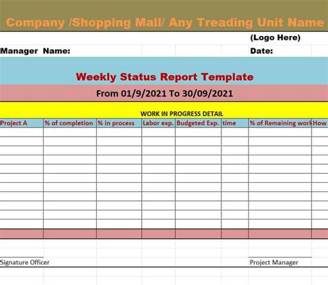 Excel Weekly Status Report Template