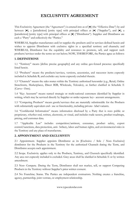Exclusivity Agreement Template Contract