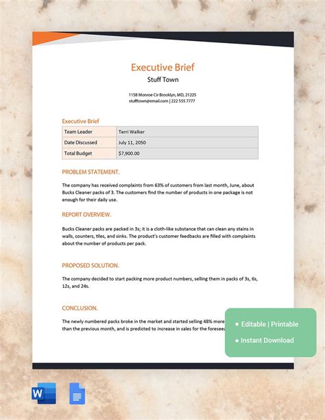 Executive Briefing Template