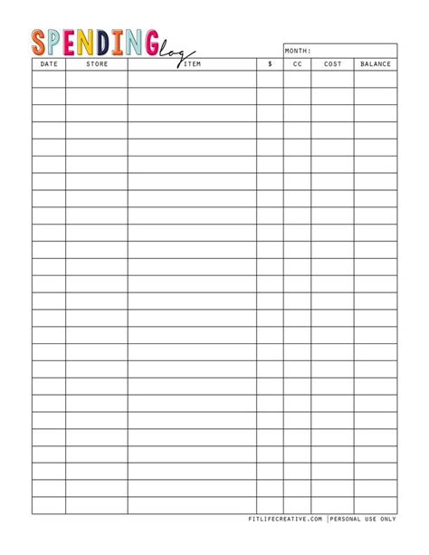 Expenditure Log Template