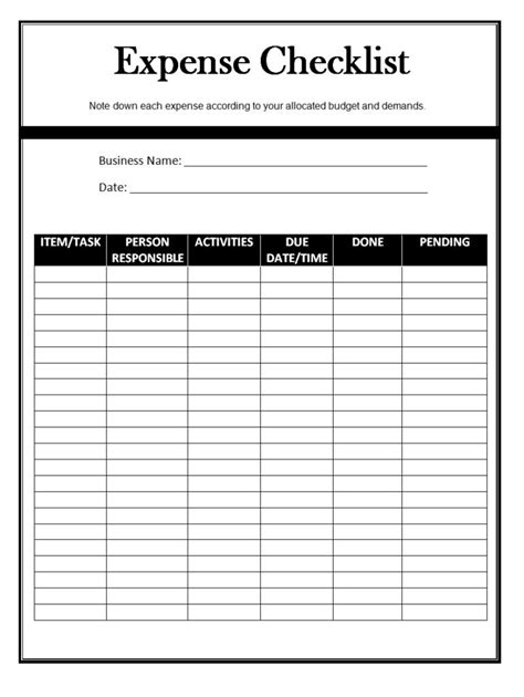 Expense List Template