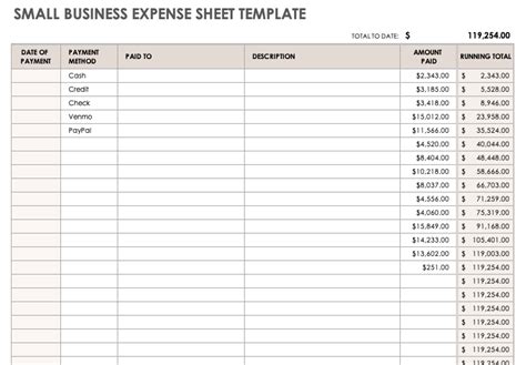 Expense Template For Small Business