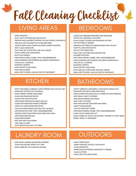Fall Cleaning Checklist Printable