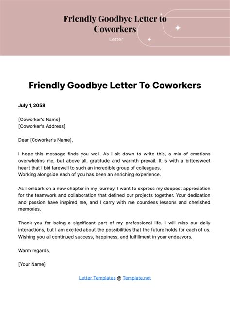 Farewell Letter To Colleagues Template