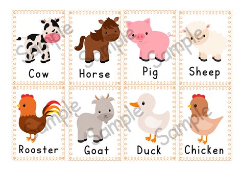 Farm Animal Flash Cards Printable
