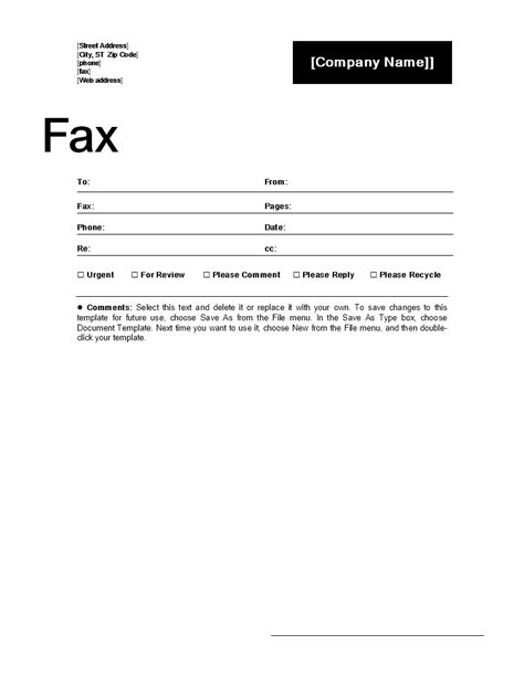 Fax Cover Sheet Word Template