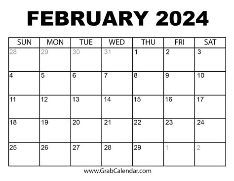 Feb Calendar Printable