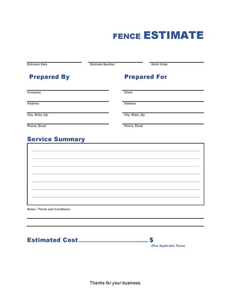 Fencing Bid Template