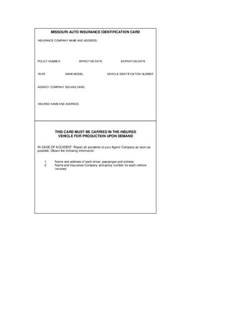 Fillable Free Blank Insurance Card Template