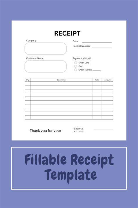 Fillable Receipt Template