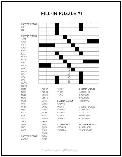 Fillin Puzzles Printable