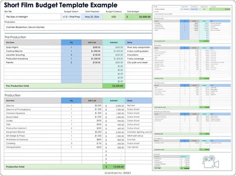 Film Budget Sheet Template