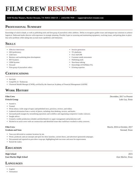 Film Crew Resume Template