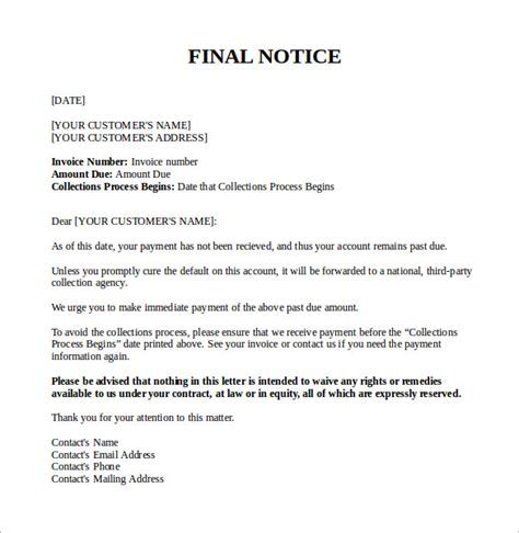 New letter notice of format 607