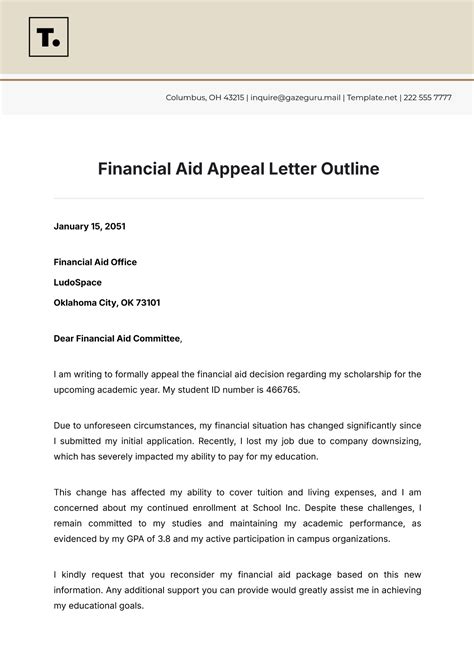 Financial Aid Appeal Letter Sample Template