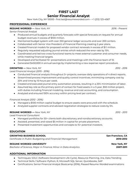 Financial Resume Template