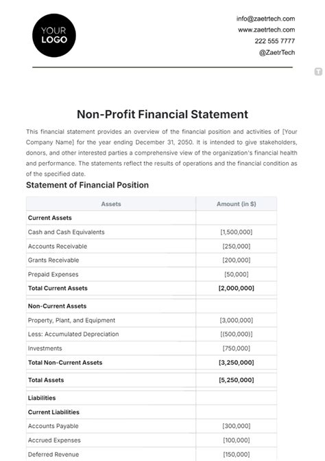 Financial Statement Template Non Profit Organization