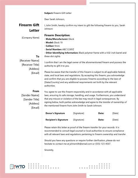Firearm Gift Letter Template