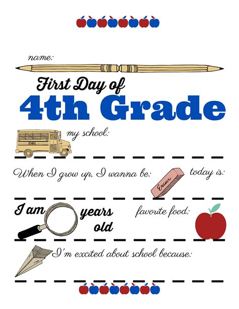 First Day Of 4th Grade Printable 2019