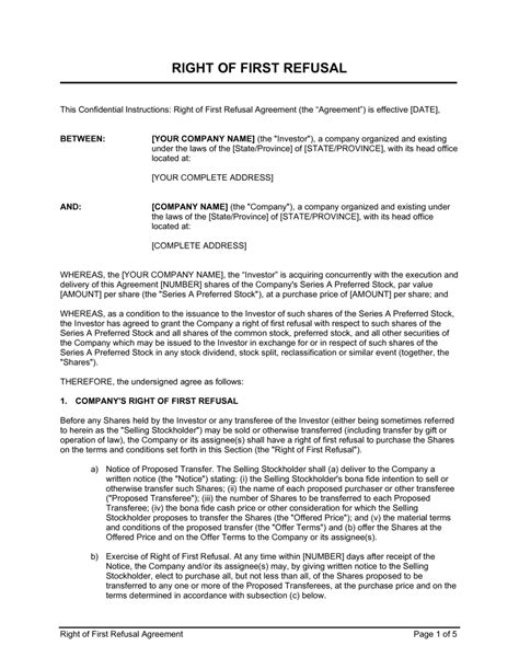 First Right Of Refusal Template