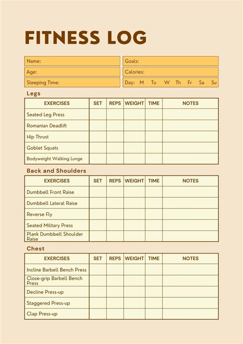 Fitness Log Template