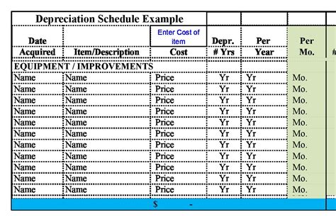 Fixed Asset Depreciation Schedule Template