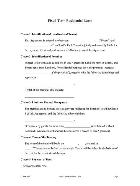 Fixed Term Lease Agreement Template