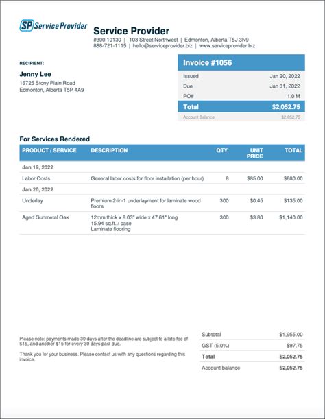 Flooring Invoice Template