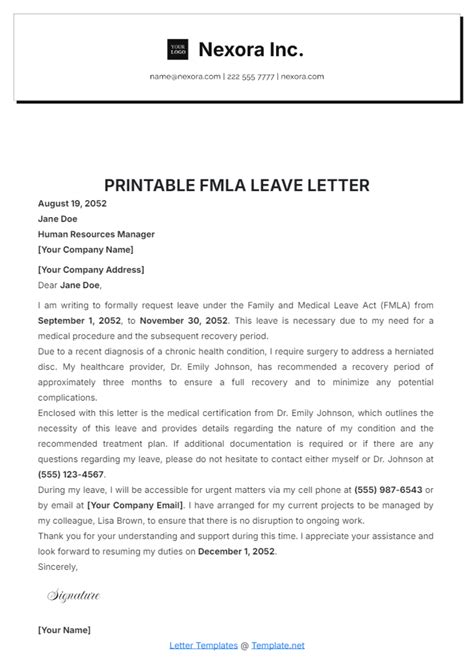 Fmla Template Letters