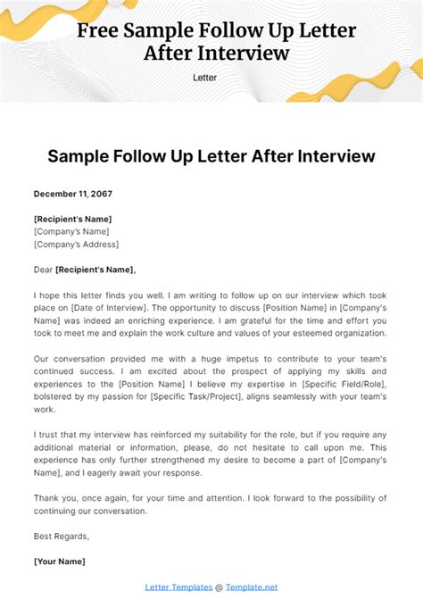 Follow Up Letter After Interview Template
