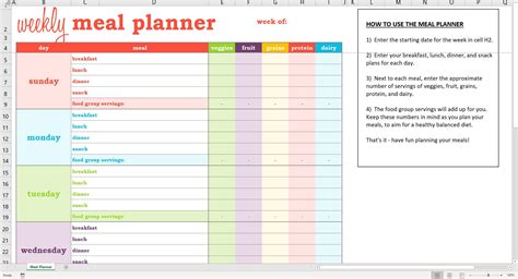 Food Plan Template Excel