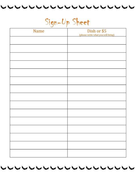 Food Sign Up Sheet Template Free