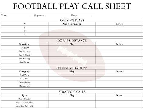 Football Playcall Sheet Template