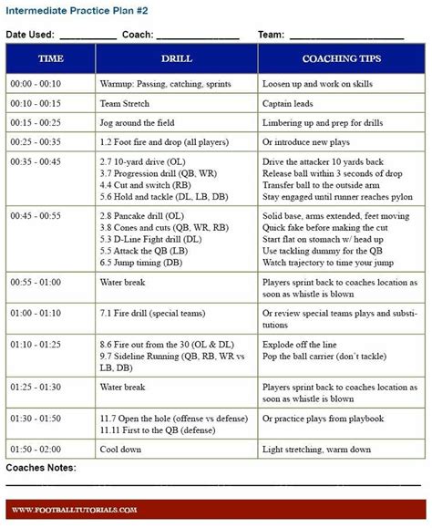 Football Practice Template Excel