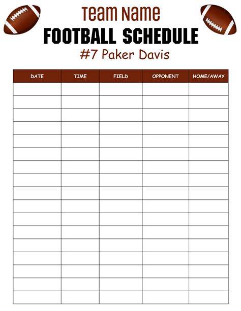 Football Schedule Template Free